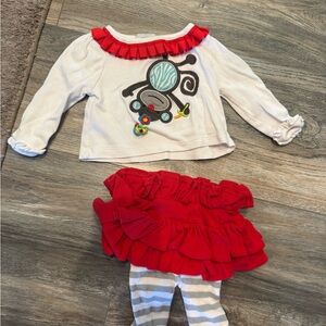 Mud Pie Red and White Monkey Kids Matching Set